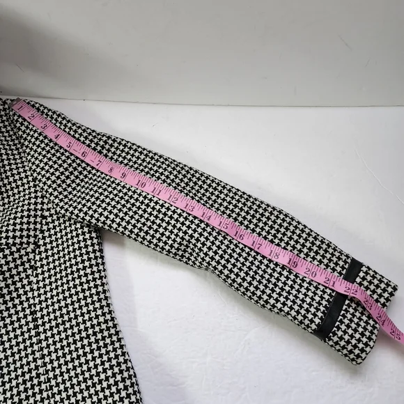 Pendleton Black & White Houndstooth 100% Wool Lamb Leather Trim Zip Up B…